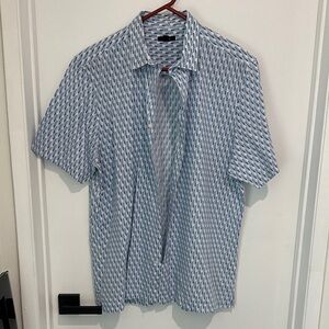 Alfani Short-Sleeve Button-Down Shirt in Light Blue Pattern